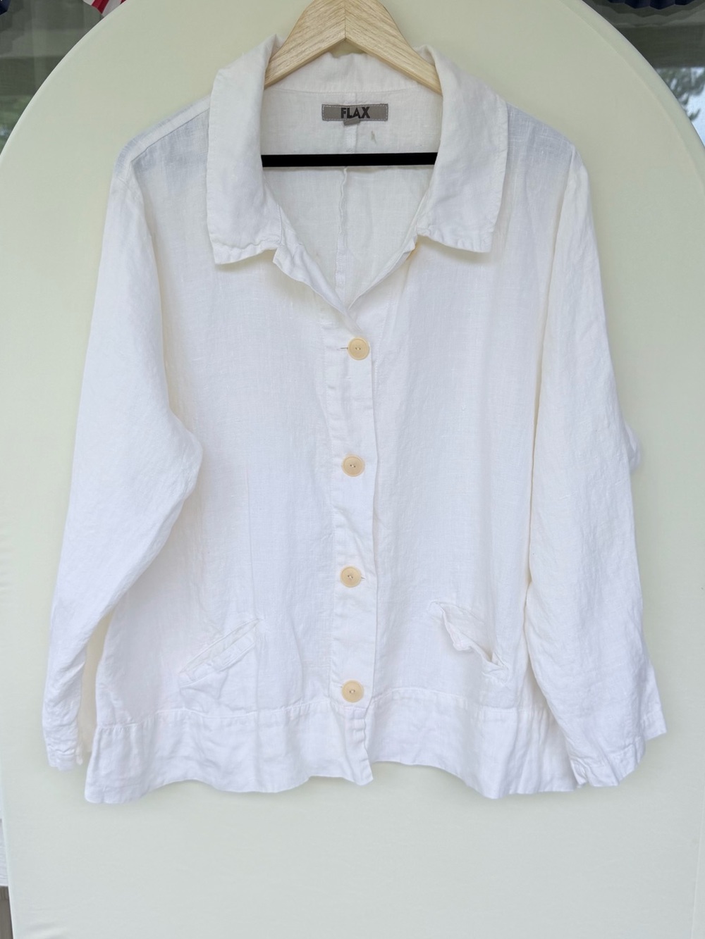 Flax Button Down White Shirt Linen size L